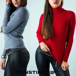 Maglione Donna Dolcevita Lupetto Costine Aderente Maglia Pullover Collo alto 41 - Foto 1 di 9