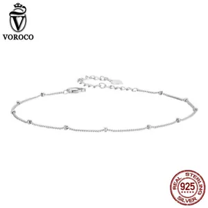 Voroco Flowers Anklet Foot Chain Beach Beads 925 Sterling Silver plated - Picture 1 of 7