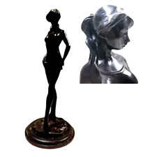 Statue Lanna Style Standing Woman Statue Resin In Black Color Small Size
