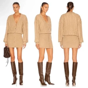 retrofete Tala hellbraunes Mini Wollmischung Pulloverkleid goldene Knöpfe, Größe Small - Bild 1 von 8