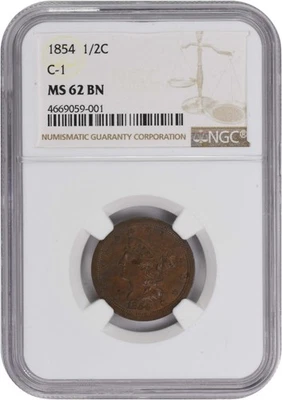 1854 Half Cent MS62BN NGC - Image 1 of 2