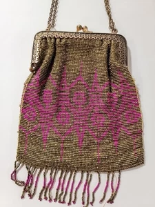 20er Jahre antike französische Stahlschliff Mikroperlen Art Deco Tasche Handtasche - Bild 1 von 24