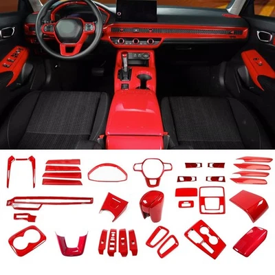 Juego completo 34 piezas decoración interior coche rojo brillante para Honda Civic 11th 2022-2025 Foto 1 de 4
