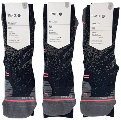 Calcetines para mujer Stance 3 pares negros Feel 360 Run Crew talla pequeña 5-7,5 - precio de venta sugerido por el fabricante 54 USD Foto 1 de 4