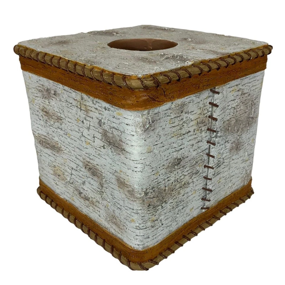 Rustic White Birch Tissue Box Cover Square Natural Bathroom Decor - Image 1 of 4