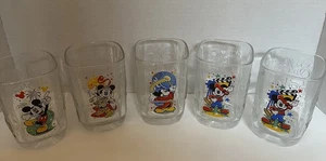 Set of 5 Walt Disney World 2000 Millennium Mickey Mouse McDonalds Square Glasses - Picture 1 of 10
