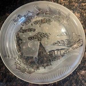 Plato CRISTAL TRANSPARENTE "Noche Antes de Navidad" 13" Trineo de Papá Noel Reno Hogar - Imagen 1 de 11