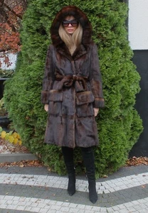 100 % echter Ranch Nerz Pelzmantel Kleidung Gürtel Mode Trench Oberbekleidung L/XL - Bild 1 von 16