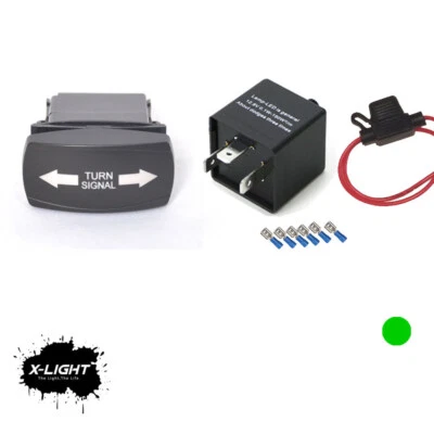 ATV UTV Horizontal Rocker Switch GreenLED's Blinker Turn Signal W/ Flasher Relay - Image 1 of 4