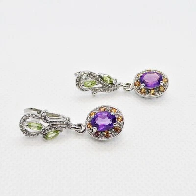 Amethyst Peridot Saphir Ohrringe 925 Silber 585 Weißgold vergoldet - Bild 1 von 4