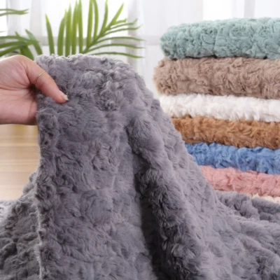 Embossed Faux Rabbit Fur Fabric Soft Plush Scarf DIY Sewing Coat Jacket By Meter - Image 1 of 4