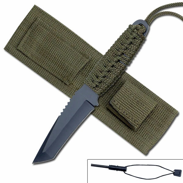 Faca de lâmina fixa verde SURVIVOR HK-106T Tanto 8" no geral com Fire Stater - Imagem 1 de 1