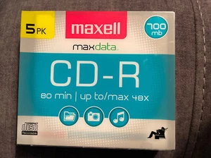 Maxell CD-R Blank Data 48X 700 Mb 80 Min Recordable CDs Plastic Case 5-Pk ~ New - Picture 1 of 2