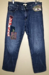 Pantalones de mezclilla CAbi Patchwork 8 novio tobillo cremallera y botón mosca 5 bolsillos azul - Imagen 1 de 13