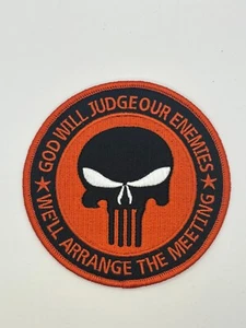 ORANGE PUNISHER "GOD WILL JUDGE WE'LL ARRANGE MEETING" 4" IRON ON PATCH - Picture 1 of 1