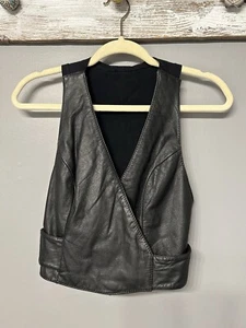 Vintage Wilsons Leather Wrap Vest 100% Leather Black Small Size Snaps Halter - Picture 1 of 11