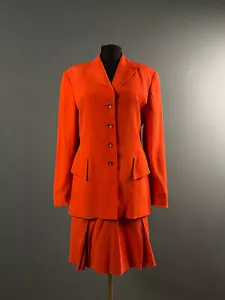 Byblos Vintage 80er 90er Damen Rot Leinen 2 Teiler Anzug Blazer Jacke Rock Größe 42 - Bild 1 von 17