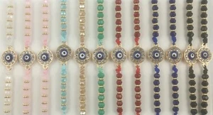 Surfer Beaded Bracelet Wristlet Bangle Evil Eye Charm Adjustable Unisex - Picture 1 of 3