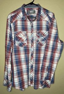 Buckle BKE Shirt Mens Large Red Plaid Long Sleeve Pearl Snap Standard Fit Wester - Picture 1 of 7