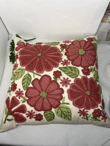 BROAD House Embroidered Floral Duck Feather Throw Pillow Jungalow 20 X 20" Zip - Picture 1 of 11