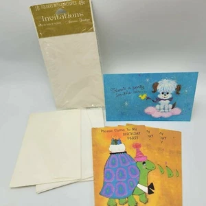 Vintage Birthday Party Invitations Turtle White Puppy Dog 1970s Pink Green 5 - Picture 1 of 8