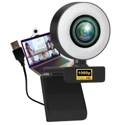 Webcam mit Ringlicht Full HD Lampe USB PC Kamera Konferenz Streaming Gaming - Bild 1 von 4