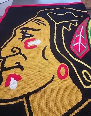 Chicago Blackhawks NHL Manta Tejida con Flecos Nueva con Etiquetas Foto 1 de 4