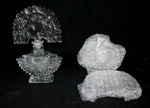 2 Vtg Czech Cut Glass Perfume Bottle Art Deco Fan Top Glass - Picture 1 of 15