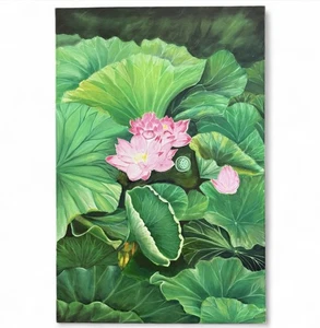 Lotus Flower Original Acrylic Paint in Canvas Stretched Framed - Picture 1 of 2
