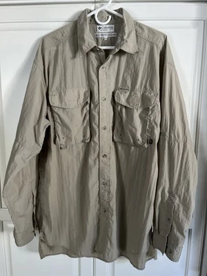 Columbia GRT Para Hombres Talla XL Nylon Camisa Botón LS Bolsillos en el Pecho Cremallera Lateral-Ventilaciones Peces Foto 1 de 4