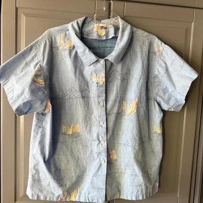 Camisa REYN SPOONER Vintage Etiqueta Amarilla Estampado Isla Náutica Aloha Botón, Azul, M Foto 1 de 4