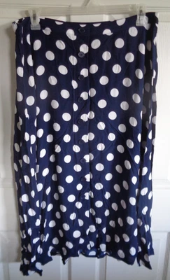 Talbots Plus  - Navy & White Polka Dots -Long - Button Down Skirt - Size 16W - Image 1 of 2