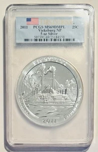 2011 5oz Silver ATB Vicksburg NP PCGS MS69 DMPL Deep Mirror - First Strike Label - Picture 1 of 2