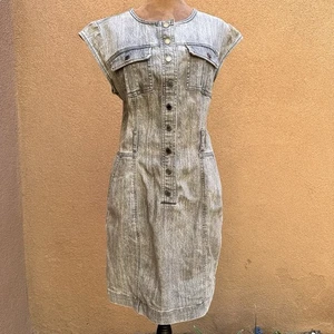WHBM Women's Snap Button Front Gray Acid Wash Belted Denim Mini Dress Size 4 - Picture 1 of 7
