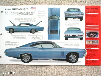 1967/1968 CHEVROLET IMPALA SS-427 SPEC SHEET/Brochure - Image 1 of 2