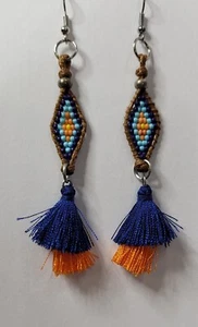 Ohrringe blau und orange Quaste  - Bild 1 von 2