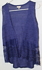 Self Esteem Open Front Lace Sleeveless Cardigan Vest Navy Workwear Dressy M