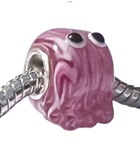 Yummy pink Nelly Jellyfish lampwork glass bracelet bead charm single silver core