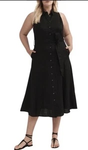 Witchery Black Linen Sleeveless Shirt Dress Size 16 Excellent Condition - Picture 1 of 16