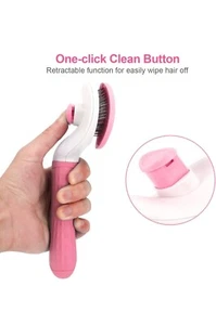 Pink Pet Self - Cleaning Dog/Cat Brush Grooming Comb Shedding Hair - Picture 1 of 9