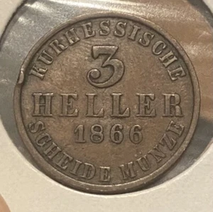1866 Hesse-Cassel Frederick William I 3 Heller - Picture 1 of 2