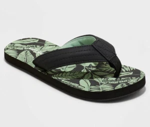 Cat & Jack Boy’s M 2/3 Flip Flop Sandals Black Green Cal Slip-On New - Picture 1 of 8