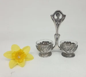 Jugendstil Pfeffer, Salz Menage, mit Glaseinsatz um 1900 Fa. Alfenide versilbert - Bild 1 von 9