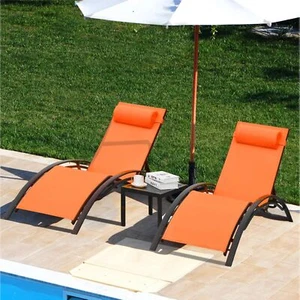 Outdoor Chaise Lounge Chair Set of 3 Adjustable Patio Chairs Poolside Backyard - Picture 1 of 9