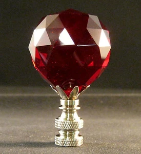 LAMP FINIAL-RED LEADED CRYSTAL LAMP FINIAL-SATIN NICKEL FINISH - Picture 1 of 10