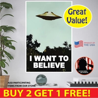 UFO I Want to Believe POSTER MULTI. FORMATS PAPER CANVAS VINYL POSTCARD STICKER - Image 1 of 4