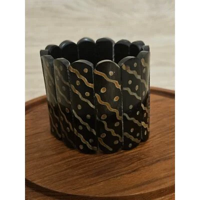 Black Yellow Buffalo Horn Mix Stretch Bracelet High Quality Fashion Jewelry  - Imagem 1 de 4