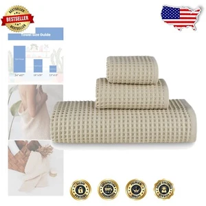 Waffle Weave Towel Set - Quick Dry & Eco-Friendly Cotton Bath Towels - Picture 1 of 9