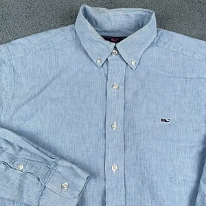 Vineyard Vines Shirt Mens Large Blue Linen Blend Whale Breathable Lightweight - Picture 1 of 11