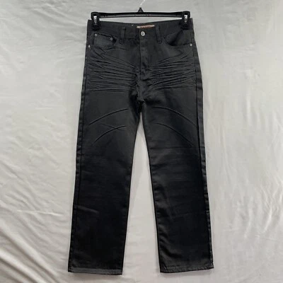 Pantalones de mezclilla de pierna recta relajados recubiertos negros gris oscuro marca Old Skool para hombre 16 Foto 1 de 4